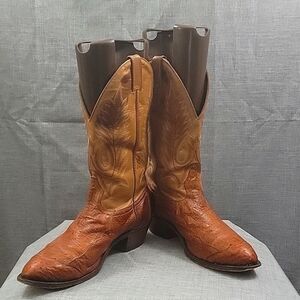Boulet Men's Western Boots - Smooth Brandy Ostrich Leather 1514 Brown Tan SZ 10E